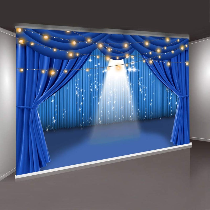 PHMOJEN Blue Curtain Theater Stage Photography Backdrop Vinyl 10x7ft Party Show Background Photo Studio Props LYPH915 - Image 3